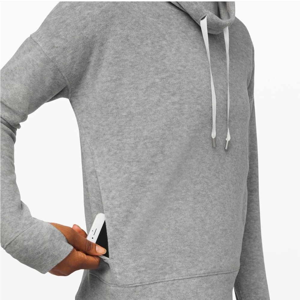 Lululemon Go Forward Pullover Light Grey Fleece Cowl Neck Size 6 - Picture 2 of 2